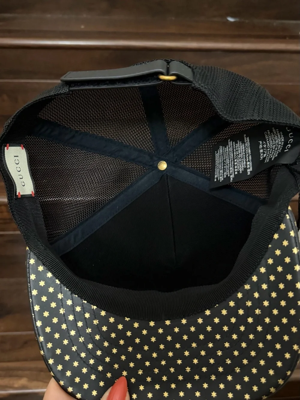 Gucci X SEGA Calfskin GUCCY stars baseball hat black and gold